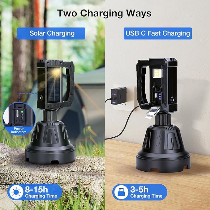 Solar Rechargeable Spotlight, 000L High Lumens Led Spot Lights Outdoor Handheld - Image 3