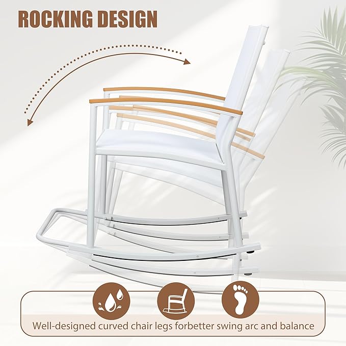 Shintenchi 3 Piece Outdoor Rocking Bistro Set, Textilene Fabric Small Patio - Image 2