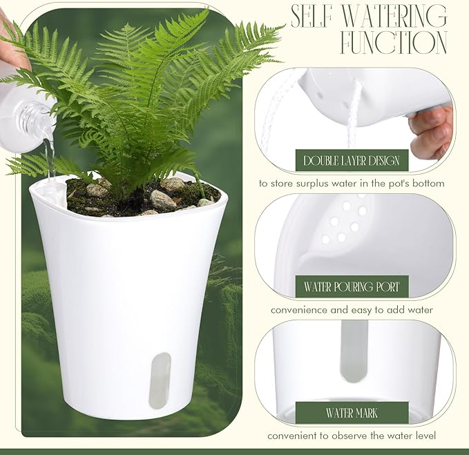 18 Pcs Self Watering Pots Plastic Plant 3 Sizes Flower Plant Pot - Image 4