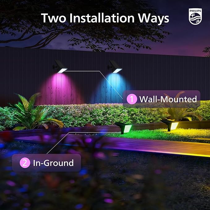 Philips 2 Packs Solar RGBW Spot Lights Outdoor, 18 LED Solar Powered Landscape - Image 6