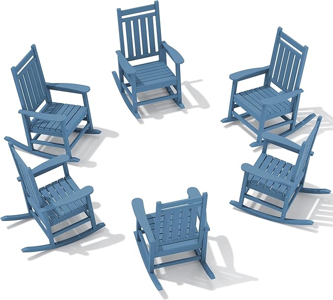 SERWALL HDPE Outdoor Rocking Chair Set of 6, Patio Rocking Chairs by SERWALL