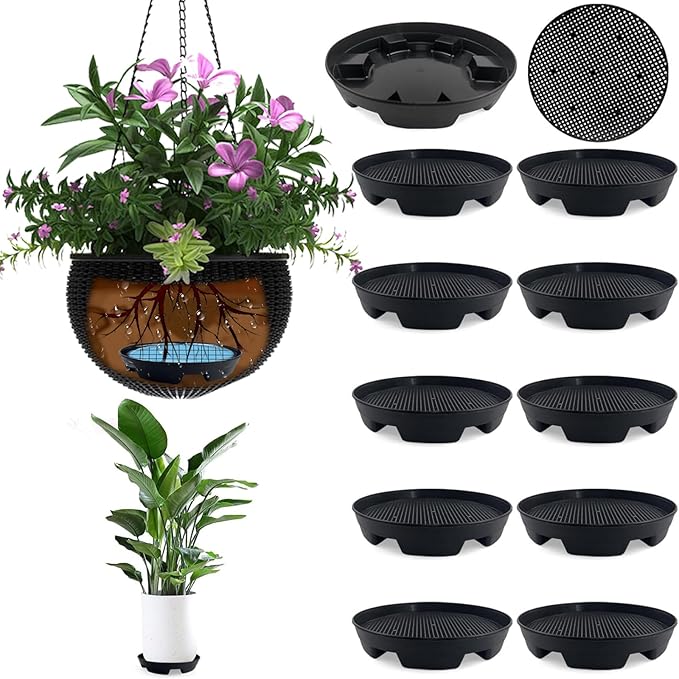 7.16” Self Watering Planter Insert, 10 Pack Invisible Hanging Basket Drip Pan by KKONHII