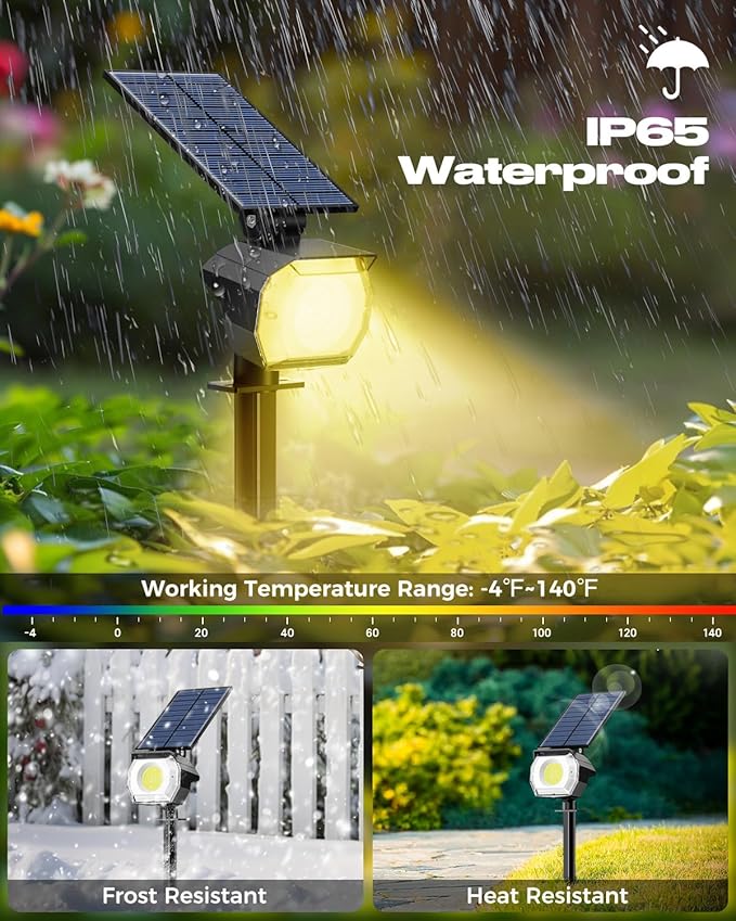 btfarm 4 Pack Solar Spot Lights Outdoor Waterproof IP65-1000LM 52 LED Solar - Image 3