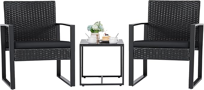 Flamaker 3 Pieces Outdoor Patio Wicker Furniture Set, Modern Rattan Chair by Flamaker