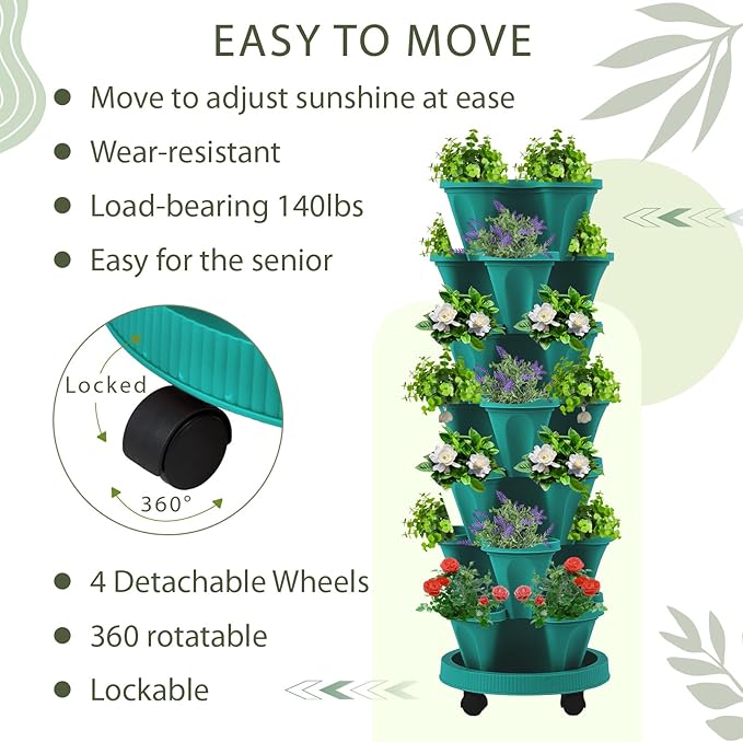 Umigy 2 Set of 7 Tier Vertical Planter Stackable Tower Planters Strawberry Herb - Image 5