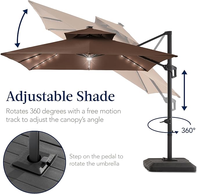 Best Choice Products 9x12ft LED Cantilever Patio Umbrella w/Base Included & - Image 5