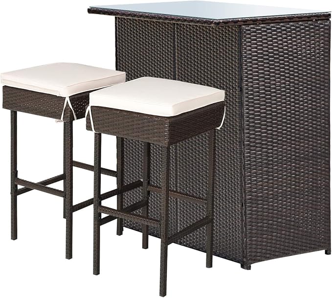 Tangkula Patio Bar Set, 3 Piece Outdoor Rattan Wicker Bar Set - Image 8