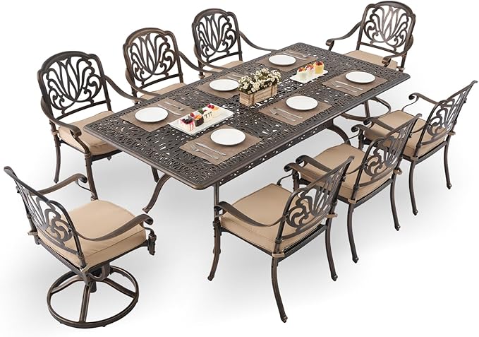 9-Piece Cast Aluminum Patio Furniture, Outdoor Dining Sets by Unknown