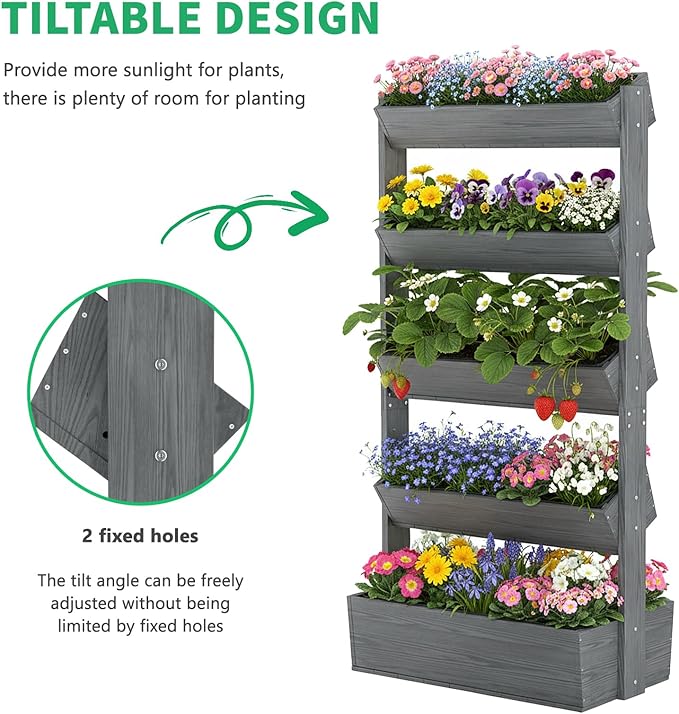 DoCred Vertical Wooden Raised Garden Bed, 5 Tier Upgraded Garden Planters - Image 2