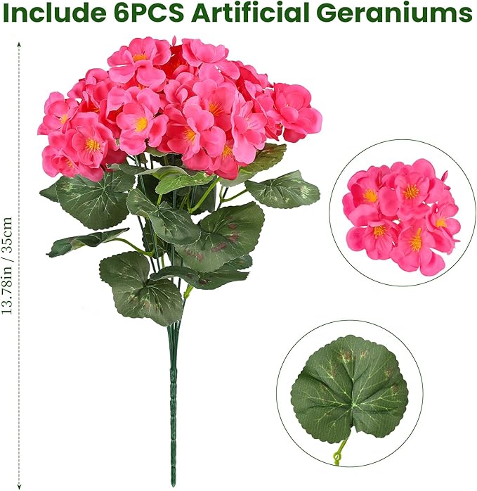 Artificial Geraniums Flowers for Outdoors, 6 Bundles Realistic Silk Fake - Image 2