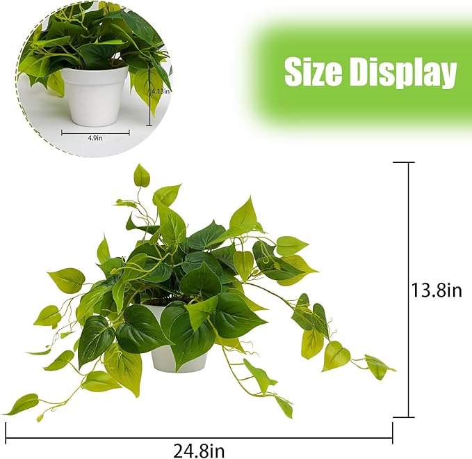 alyptus Fake Pothos Hanging Plants – Set of 2 Faux Ivy Vines Realistic Silk - Image 2