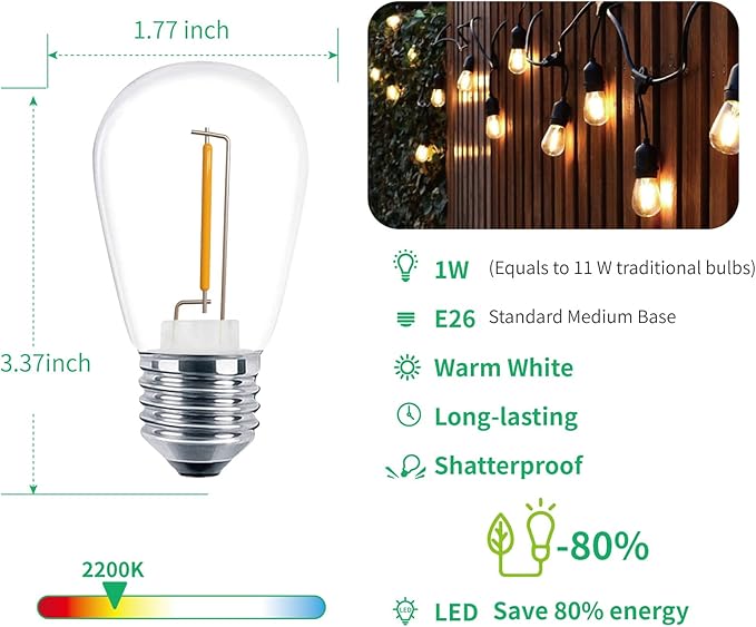 Meconard Shatterproof LED S14 Replacement Light Bulbs, E26 Medium Screw Base - Image 3