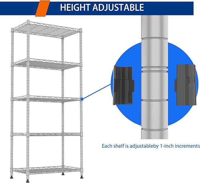 REGILLER 5-Wire Shelving Metal Storage Rack Adjustable Shelves, Standing - Image 7