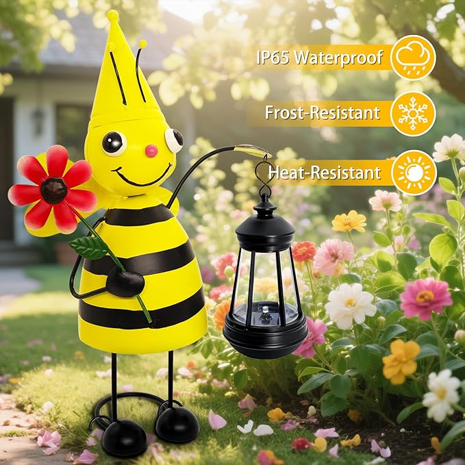 Garden Decor Bee Solar Statues, Unique Garden Statues Bee - Image 5