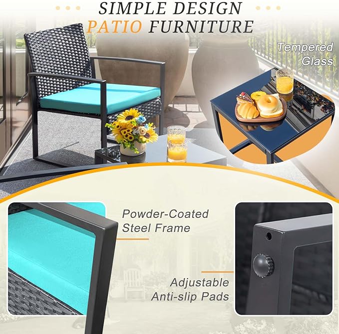 Flamaker Patio Set Outdoor Wicker Furniture, Modern Bistro Set - Image 3