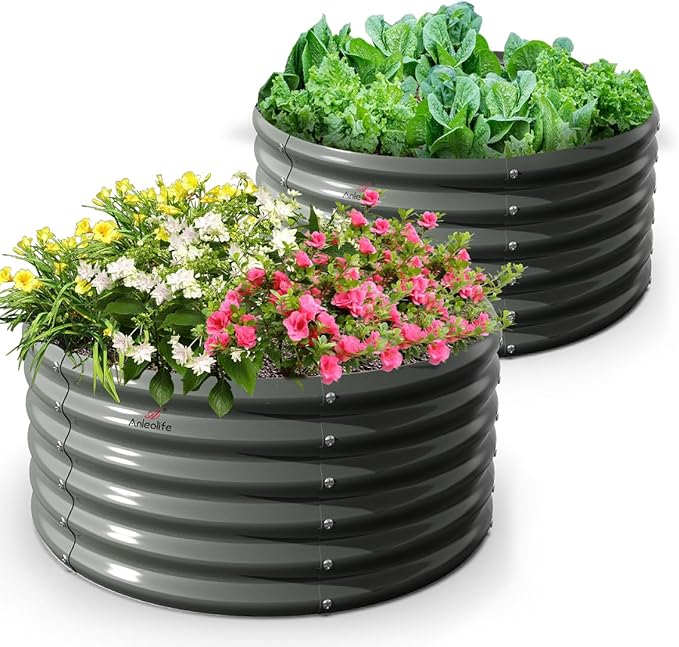 A ANLEOLIFE 2-Pack 4ft x 18” Tall Galvanized Raised Garden Beds Outdoor by AAnleolife