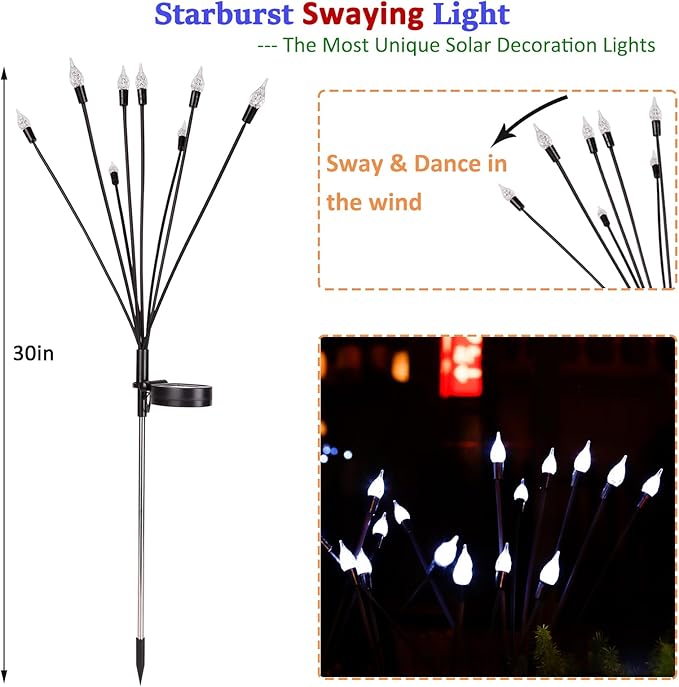 2 Pack Each 8 LEDs Solar Garden Lights Waterproof Outdoor Landscape Path - Image 2