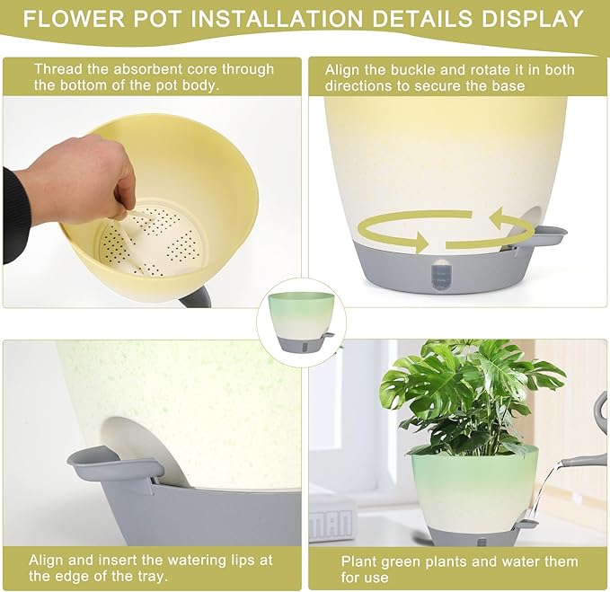 4-Piece Planter Set, 12/10/9/8-inch Self-Watering Pots - Image 4