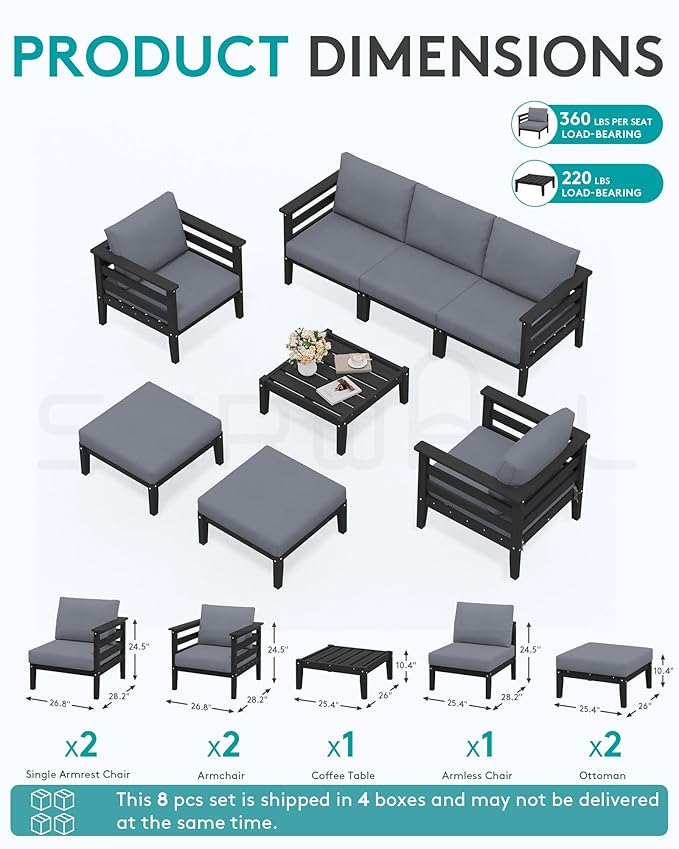 SERWALL HDPE Patio Furniture Set, 8 Pieces Composite Outdoor Furniture - Image 4