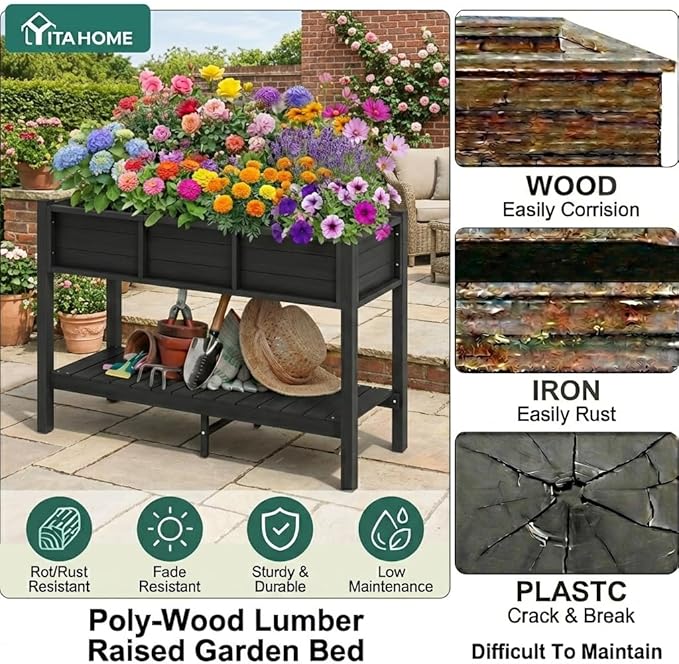 YITAHOME 48x18x30in Raised Garden Bed HDPE, Weather-Resistant Poly Lumber - Image 4