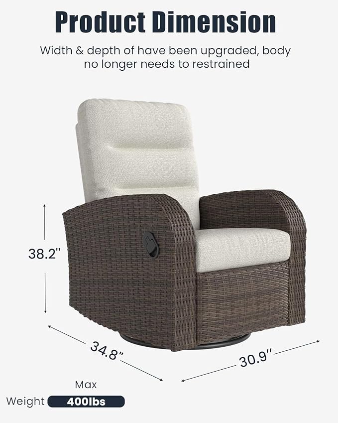 Outdoor Swivel Recliner Chair Set of 2, All-Weather Wicker Reclining Patio Chair - Image 2