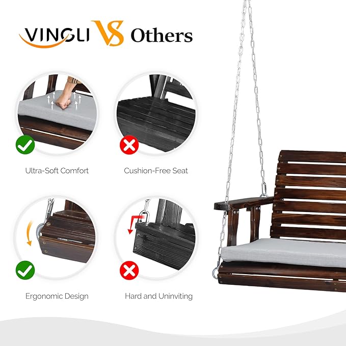 VINGLI Outdoor 4 FT Porch Swing, Heavy Duty 880 LBS Wooden Patio Swings - Image 3