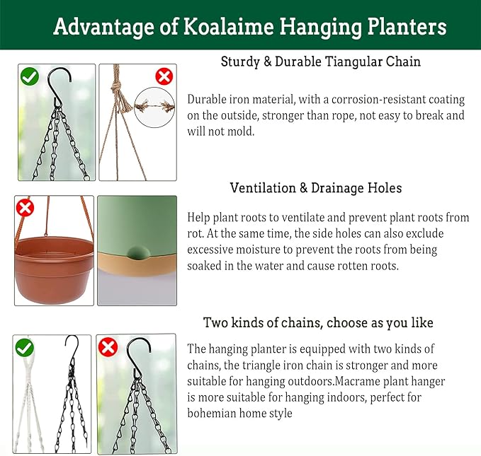 Hanging Planter Self Watering 10 Inch, 2 Pack Indoor Outdoor Hanging Baskets - Image 6