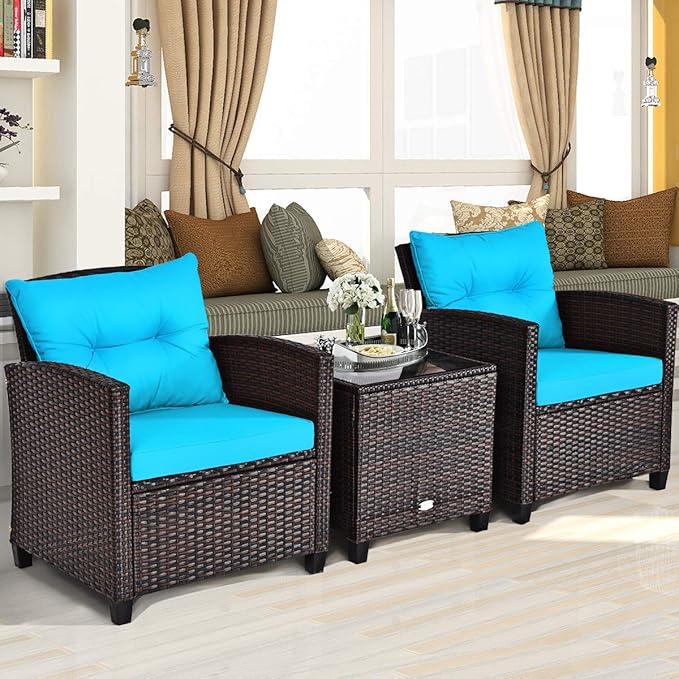 Tangkula 3 Pieces Patio Furniture Set, PE Rattan Wicker 3 Pcs Outdoor Sofa Set - Image 3