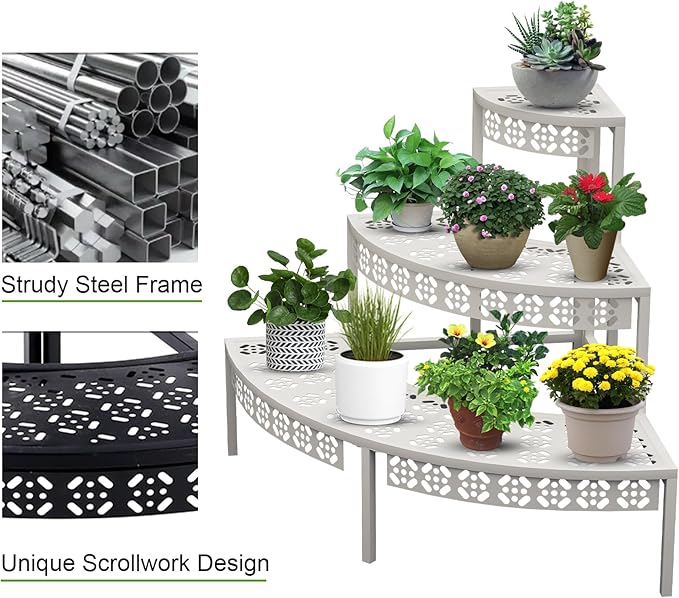 aboxoo 3 Tier Plant Stand Semi-Circular Flower Pot Organizer Rack Quarter Round - Image 8