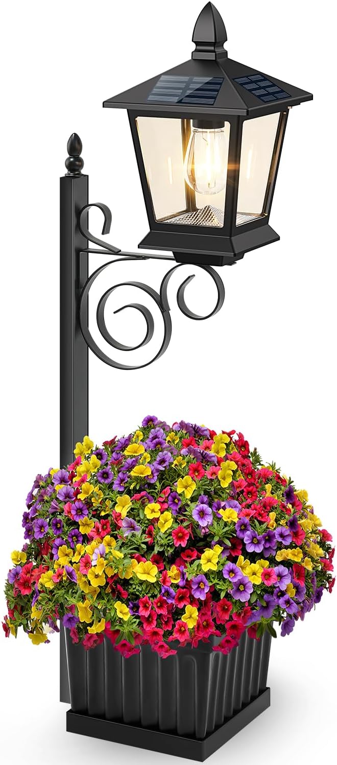 Outdoor Flower Pots 2 in 1, Solar Lamp Post by TOWPONICS