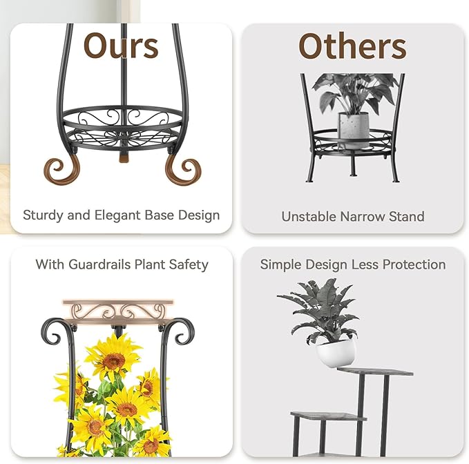 LASZOLA 2 Tier Black Metal Plant Stand - Image 4