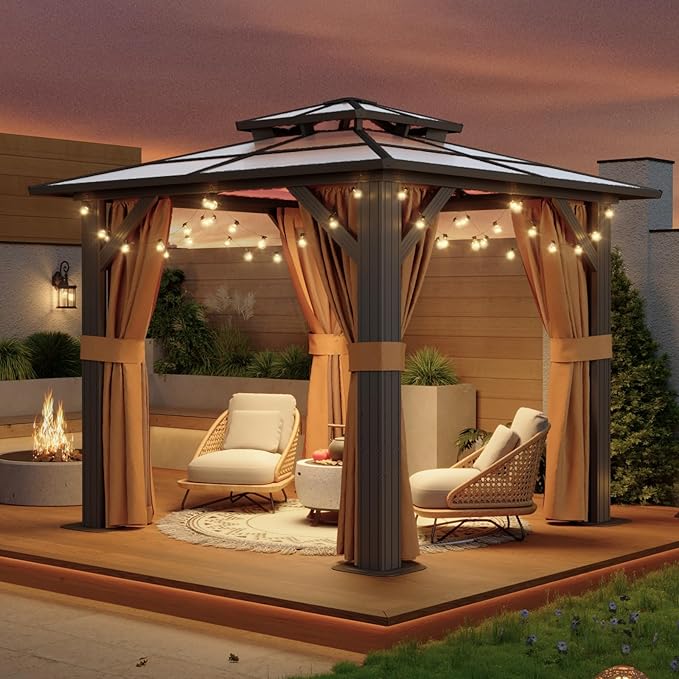 Aoxun 8'x8' Hardtop Gazebo, Aluminum Frame Permanent Pavilion - Image 3