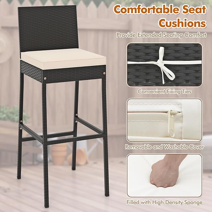 COSTWAY 7 PCS Patio Rattan Wicker Bar Set, Footrest and Cushion, Outdoor Table - Image 5