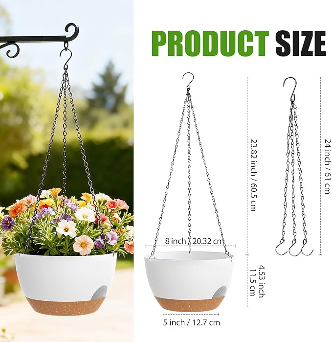 8 Inch Hanging Planters for Indoor Outdoor Plants, 4 Pack White Brown Plastic - Image 4
