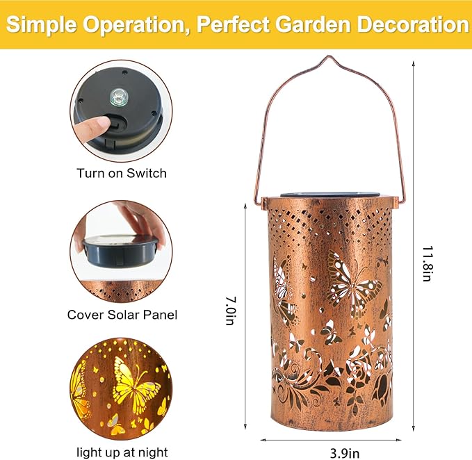 Butterfly Solar Lanterns Outdoor Hanging, Hollowed-Out Metal Waterproof LED - Image 5
