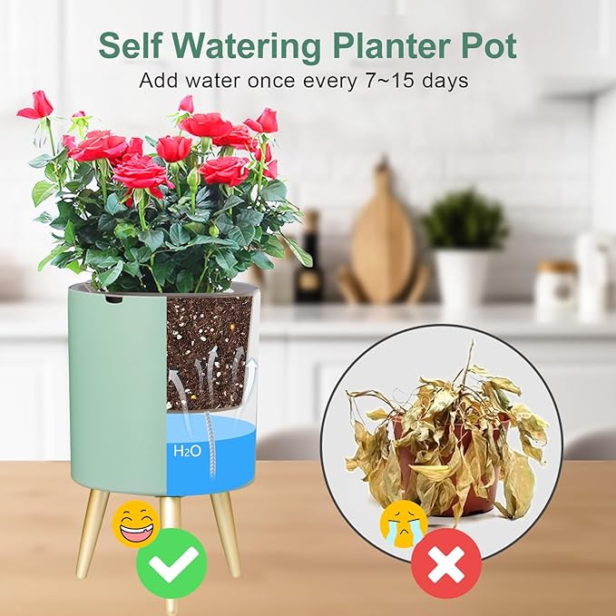 7.8 Inch Planter Pot with Metal Craft Legs, Self Watering Planter Pots with - Image 5