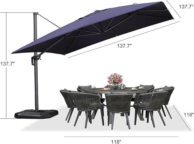 PURPLE LEAF 11.5' X 11.5' Telescopic Patio Umbrella - Image 9