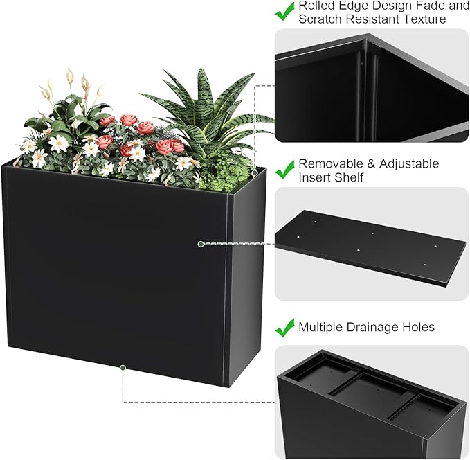 Metal Large Planter Box 36" L x 12" W x 26" H, Heavy Duty Tall Rectangle - Image 3
