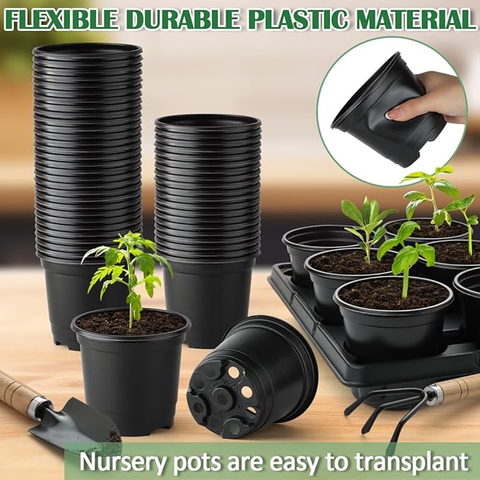4 Inch Plastic Plant Pots 60 Pcs and 12 Cell Nursery Pots Trays 5 Pcs, Thick - Image 4