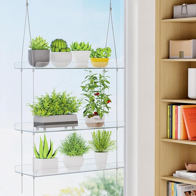 Lifewit 3-Tier Window Plant Shelves 15", Acrylic Adjustable Hanging Floating - Image 2