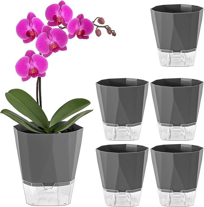 5 Pack Self Watering Pots for Indoor Plants, 6.7 Inches Self Watering Planters by Planterhoma