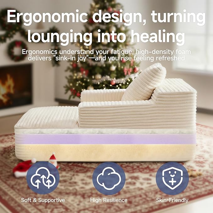 45'' Chaise Lounge Chair Indoor, Corduroy Upholstered Boneless Sofa Bed - Image 5