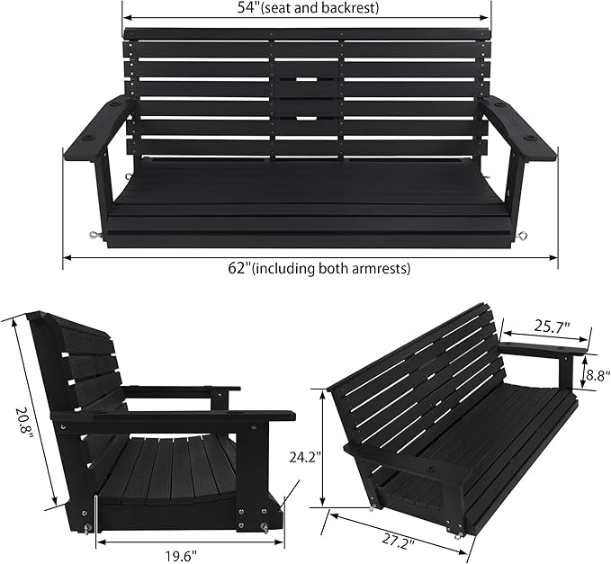 Poly Lumber 3-Seat Porch Swing, HIPS 5-Feet Bench Swing - Image 2