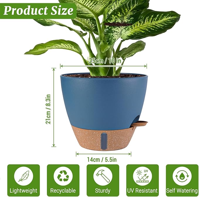 2 Pack 10 inch Plant Pots, Plastic Self Watering Planters - Image 7
