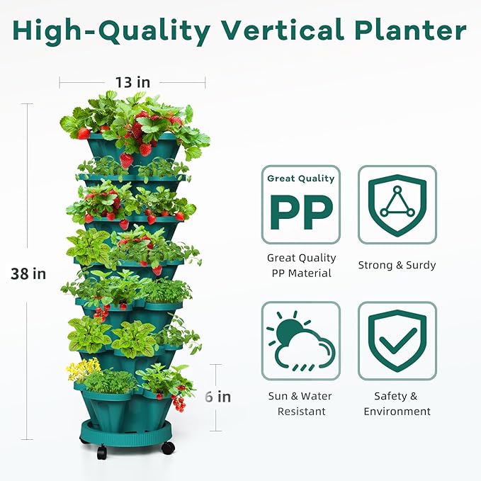 Strawberry Vertical Planters Tower Garden 2 Pack, 7 Tiered Stacking Herb - Image 4