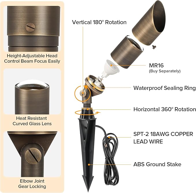 LUTEC Solid Brass Low Voltage Landscape Lighting, 12V Heavy Duty Waterproof - Image 3