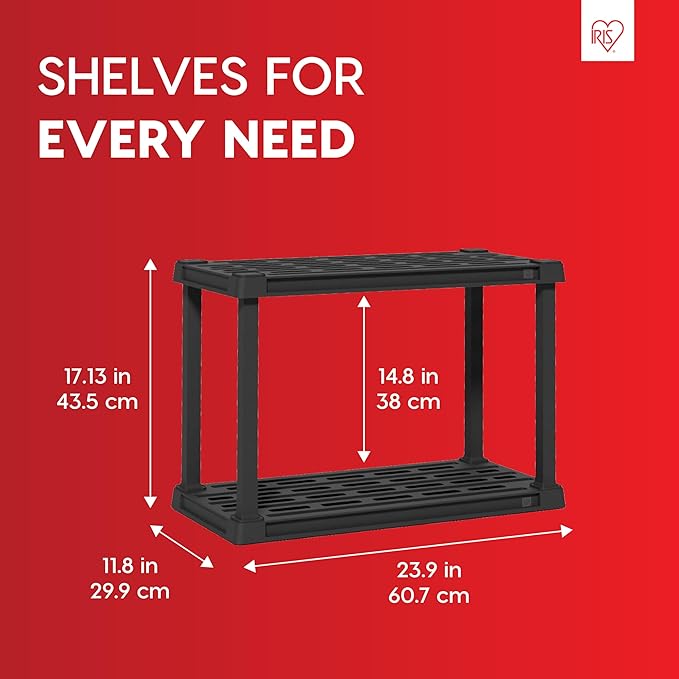 IRIS USA 2-Shelf Light Duty Plastic Storage Shelves, 100lb Capacity, Medium - Image 3