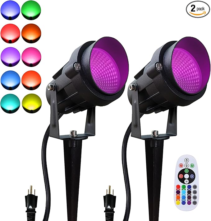 Color Spot Light Outdoor 2-Pack, 120V 12W Waterproof LED Landscape Spotlights by DOBELAY-BackyardAmbianceCreator