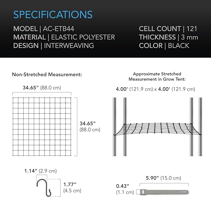 AC Infinity Grow Tent Trellis Netting 4x4', Heavy-Duty Elastic Plant Net - Image 4