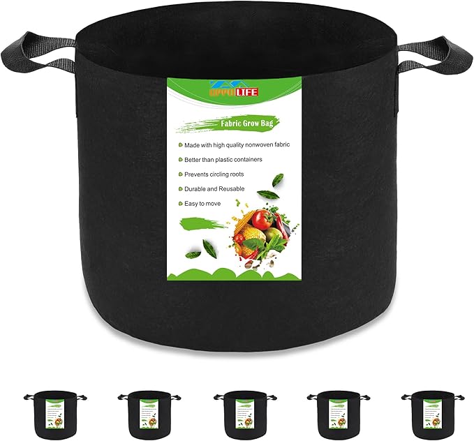 5-Pack 5 Gallon Plant Grow Bags, Heavy Duty Aeration Fabric Pots by OPPOLIFE